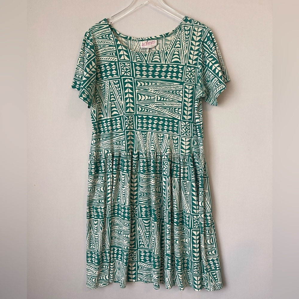 Vintage Knit Hawaiian Polynesian Print Geometric‎ Dress L